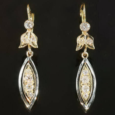 Two tone white and yellow gold estate earrings from the Interbellum